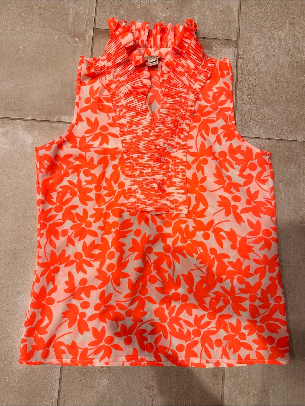 J. Crew Orange Floral Ruffle Neck Sleeveless Camisole